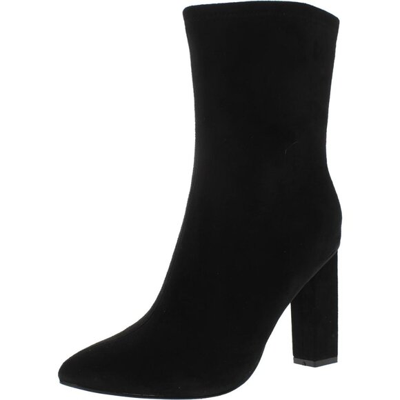 Black Booties faux suede mid calf booties mid calf high heel  size 7 - Picture 1 of 6